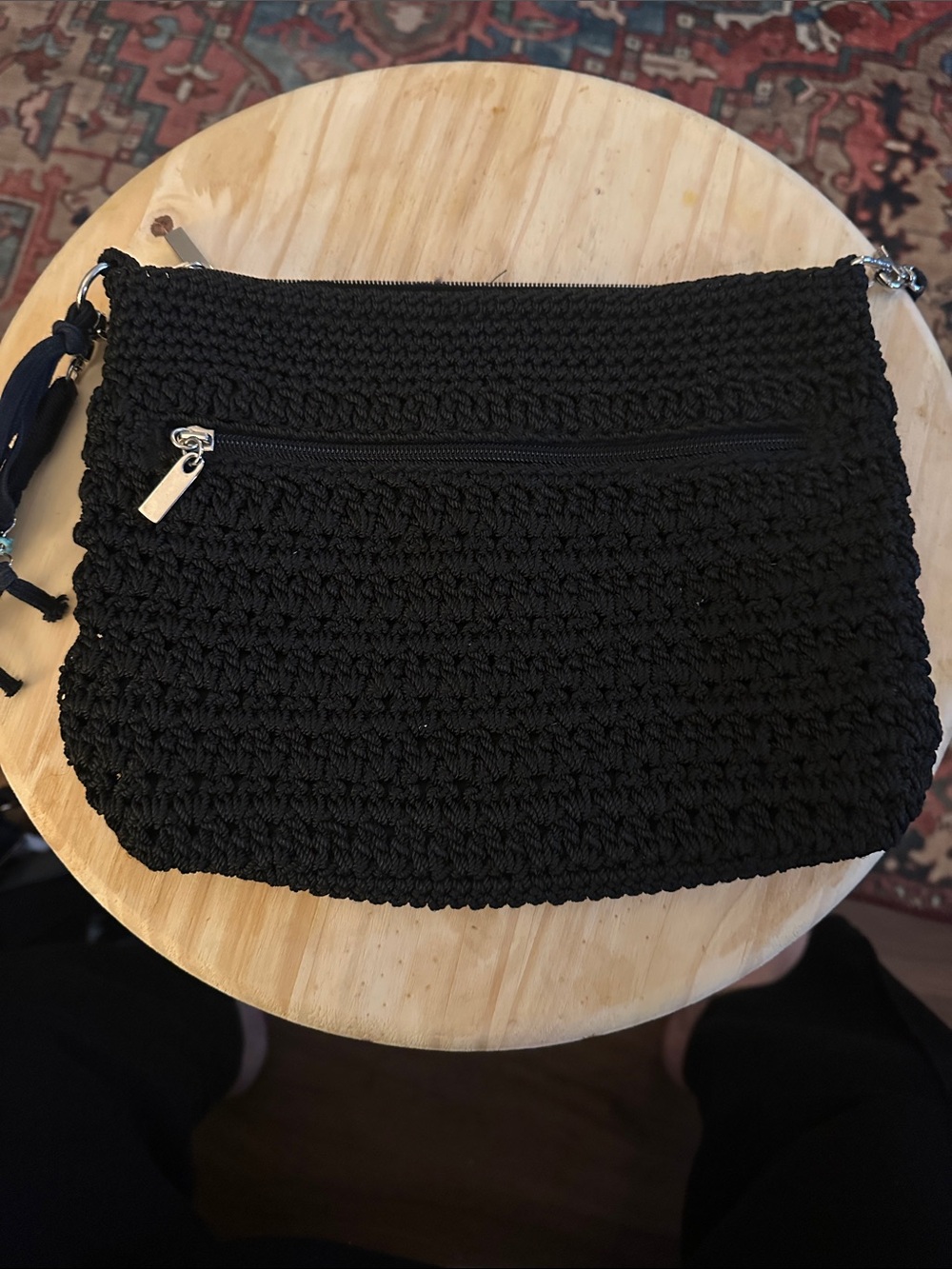 The Sak Black Crochet Crossbody Bag
Strap is 42 inches long bag is 7 inx11in